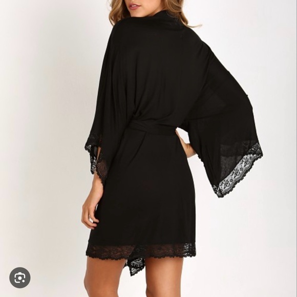 Eberjey Black Kimono Robe, Size Large - Picture 4 of 4